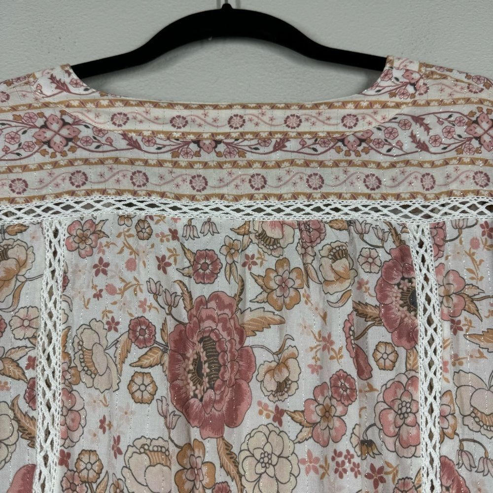 Spell And The Gypsy Long Sleeve Zahara Blouse Top Floral Metallic Tassel Medium - Picture 8 of 11